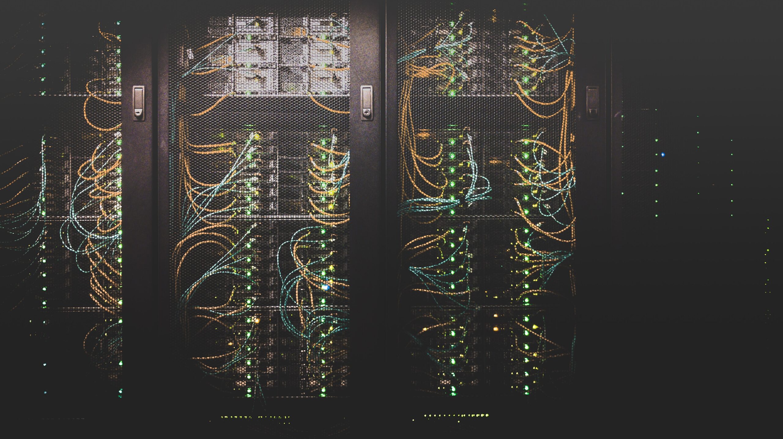 Image showing a data centre with computer hardware and lots of wires